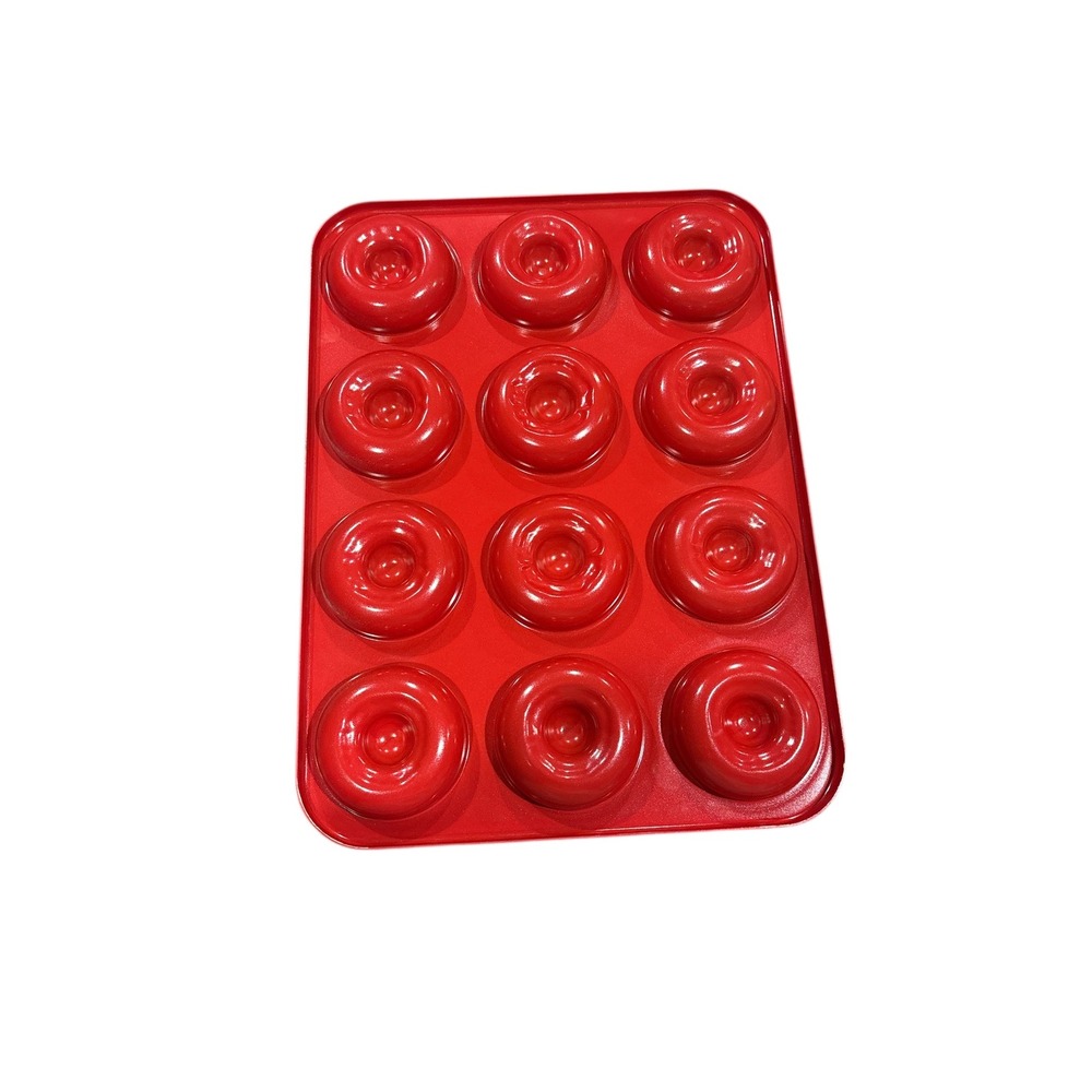 Round Savarin / Mini Donut
Pan - 12 Slot Non-Stick‎ Pastry Mold - Red/Cream